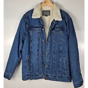 Brooklyn Cloth Co. jean jacket mens sz L faux sherpa collar and lining button up